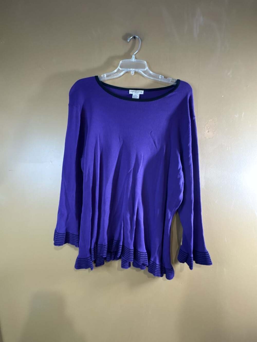 HC1118 Notations Woman Purple Long Sleeve Ruffle Hem Tunic Top 1X